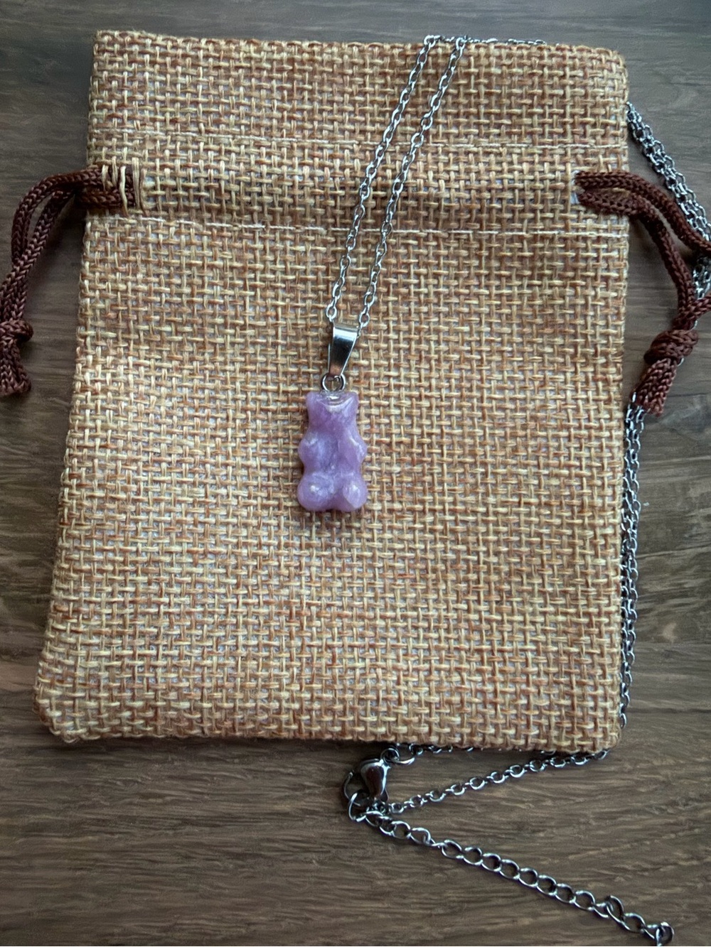 Lepidolite Gummy Bear Necklace Lepidolite Necklace Y2K Crystal Necklace